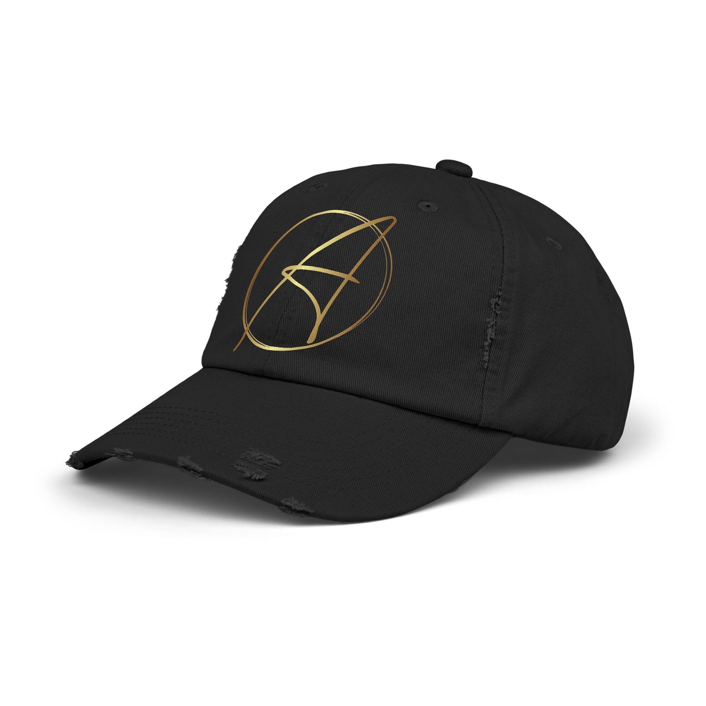 Unisex Distressed Cap with Gold Graphic - Casual Style Hat for Everyday Wear