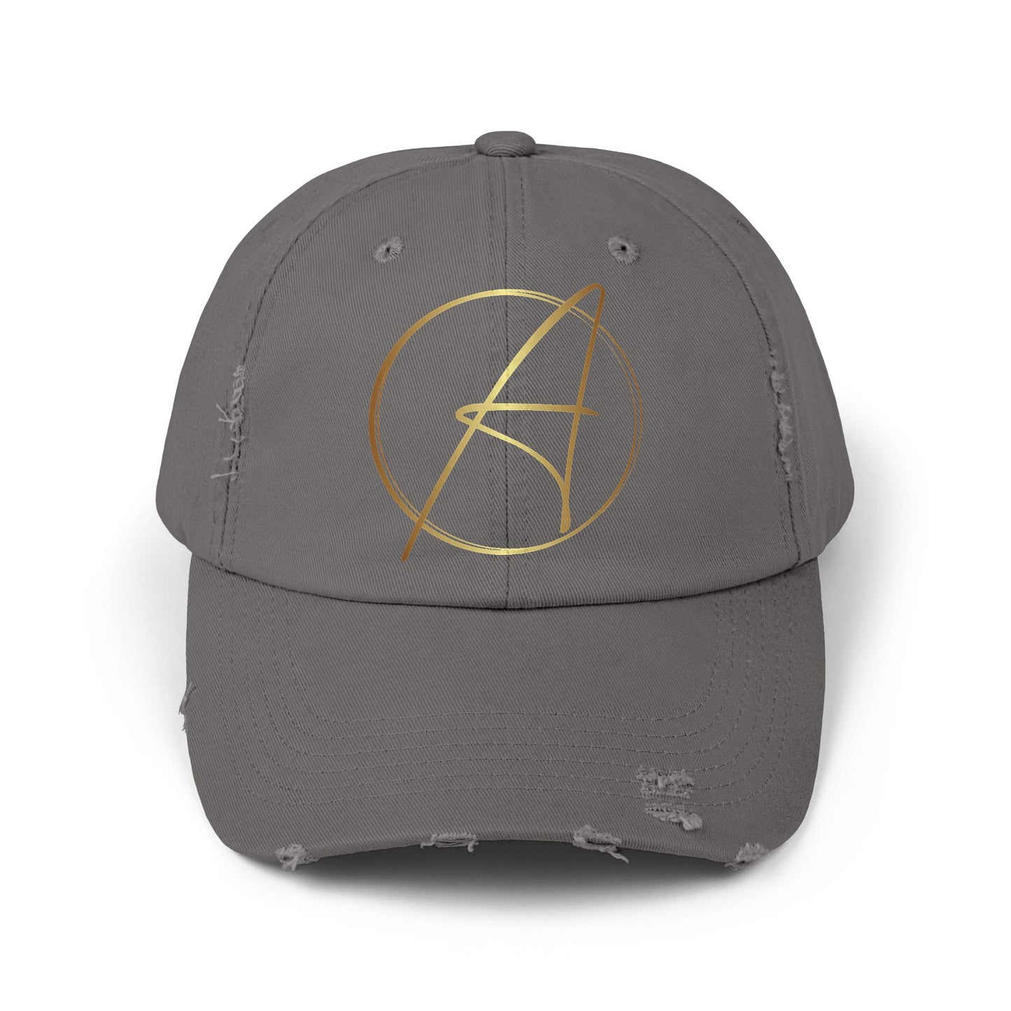 Unisex Distressed Cap with Gold Graphic - Casual Style Hat for Everyday Wear