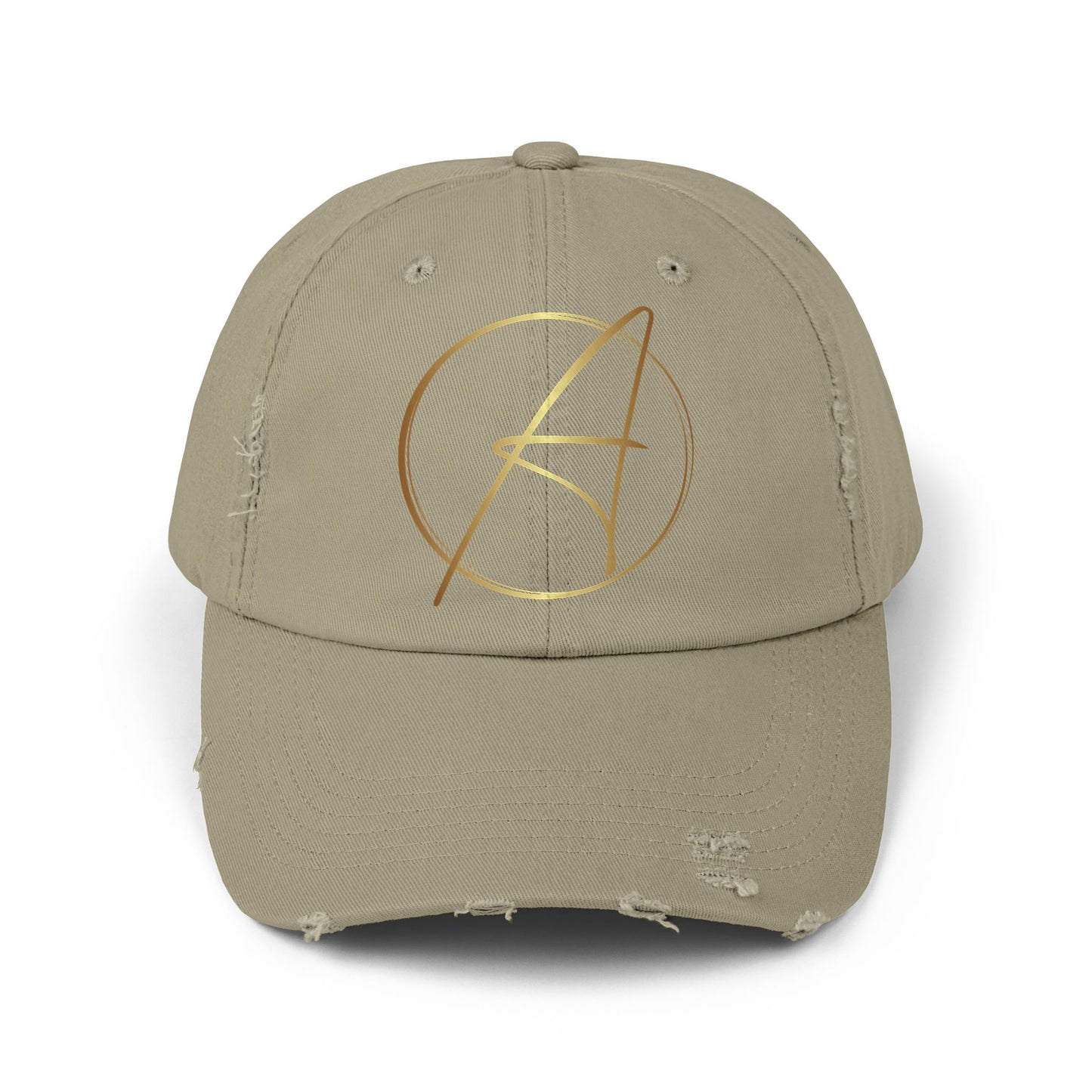 Unisex Distressed Cap with Gold Graphic - Casual Style Hat for Everyday Wear