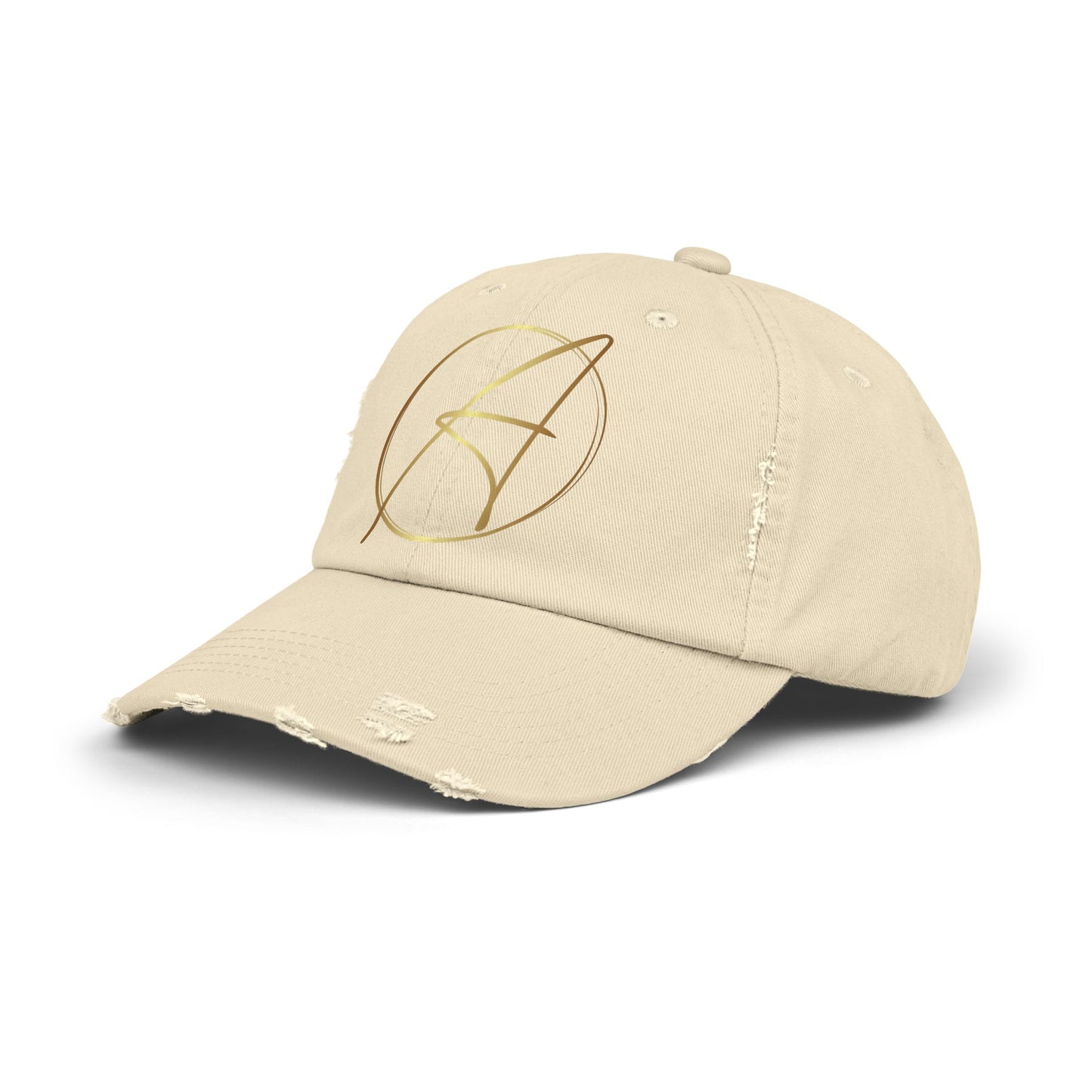 Unisex Distressed Cap with Gold Graphic - Casual Style Hat for Everyday Wear