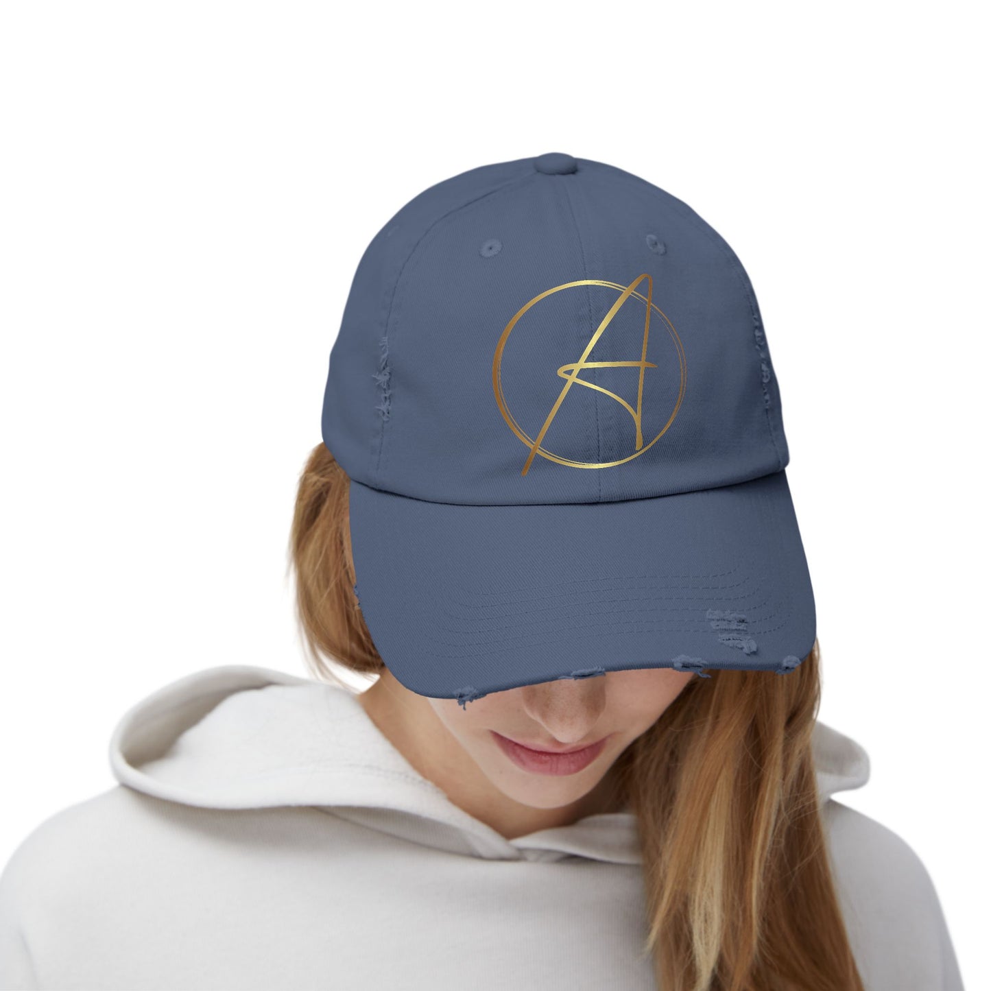 Unisex Distressed Cap with Gold Graphic - Casual Style Hat for Everyday Wear