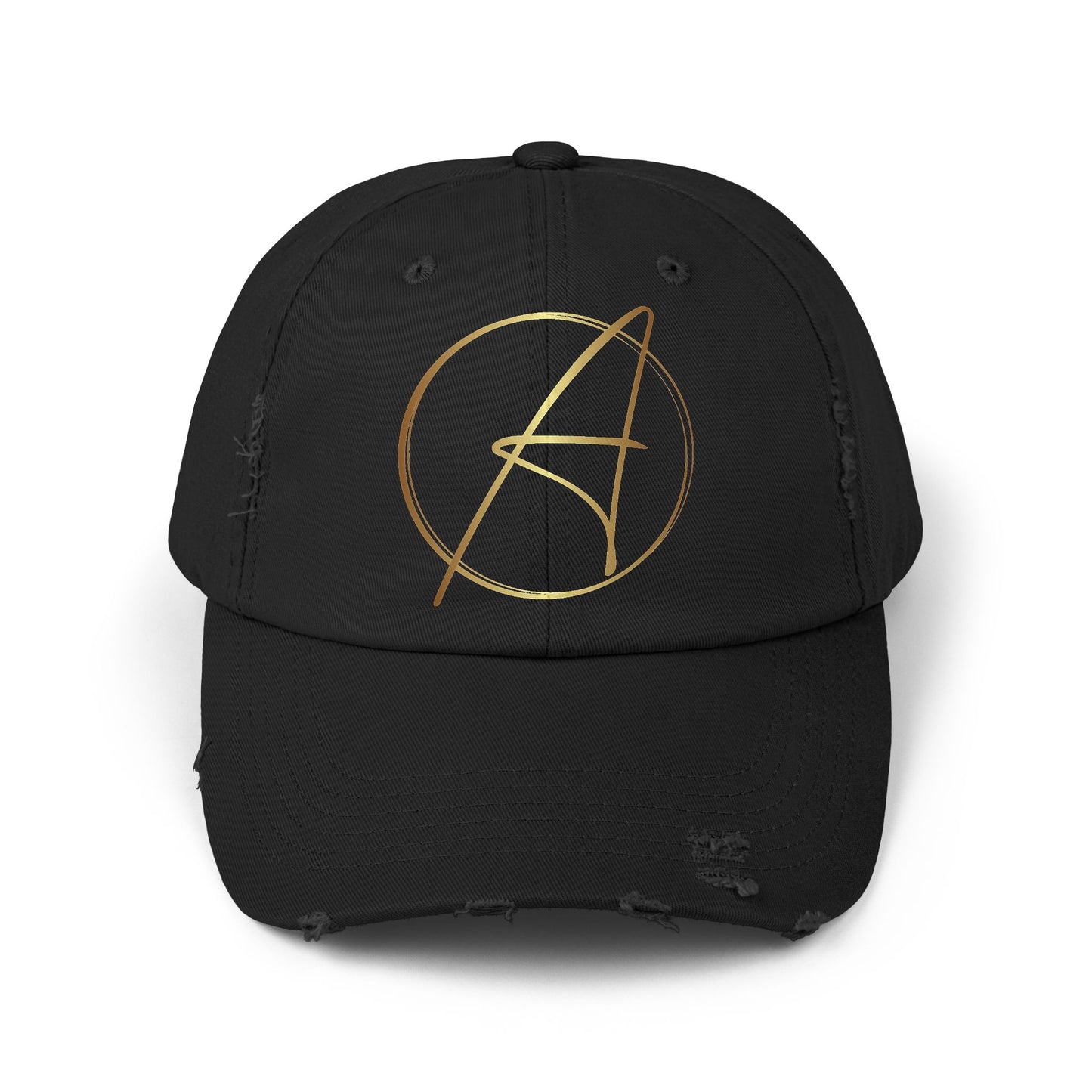Unisex Distressed Cap with Gold Graphic - Casual Style Hat for Everyday Wear