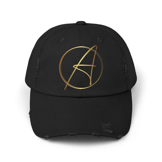 Unisex Distressed Cap with Gold Graphic - Casual Style Hat for Everyday Wear