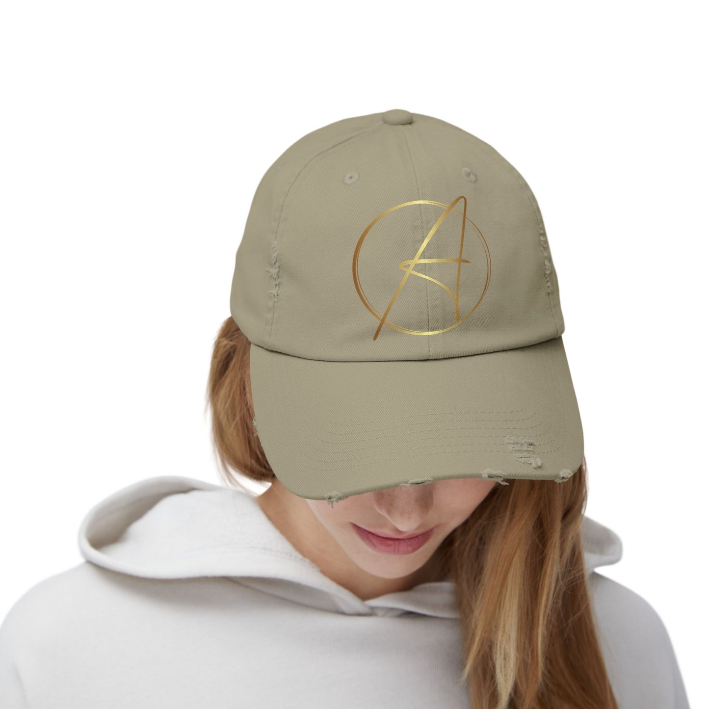 Unisex Distressed Cap with Gold Graphic - Casual Style Hat for Everyday Wear