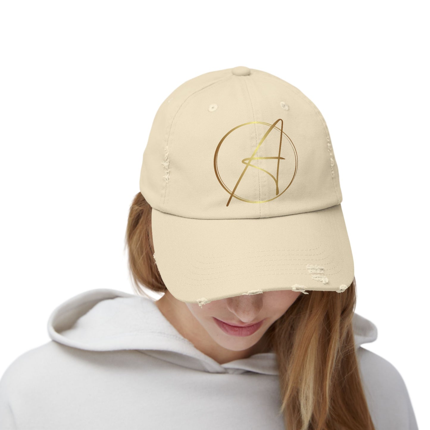 Unisex Distressed Cap with Gold Graphic - Casual Style Hat for Everyday Wear