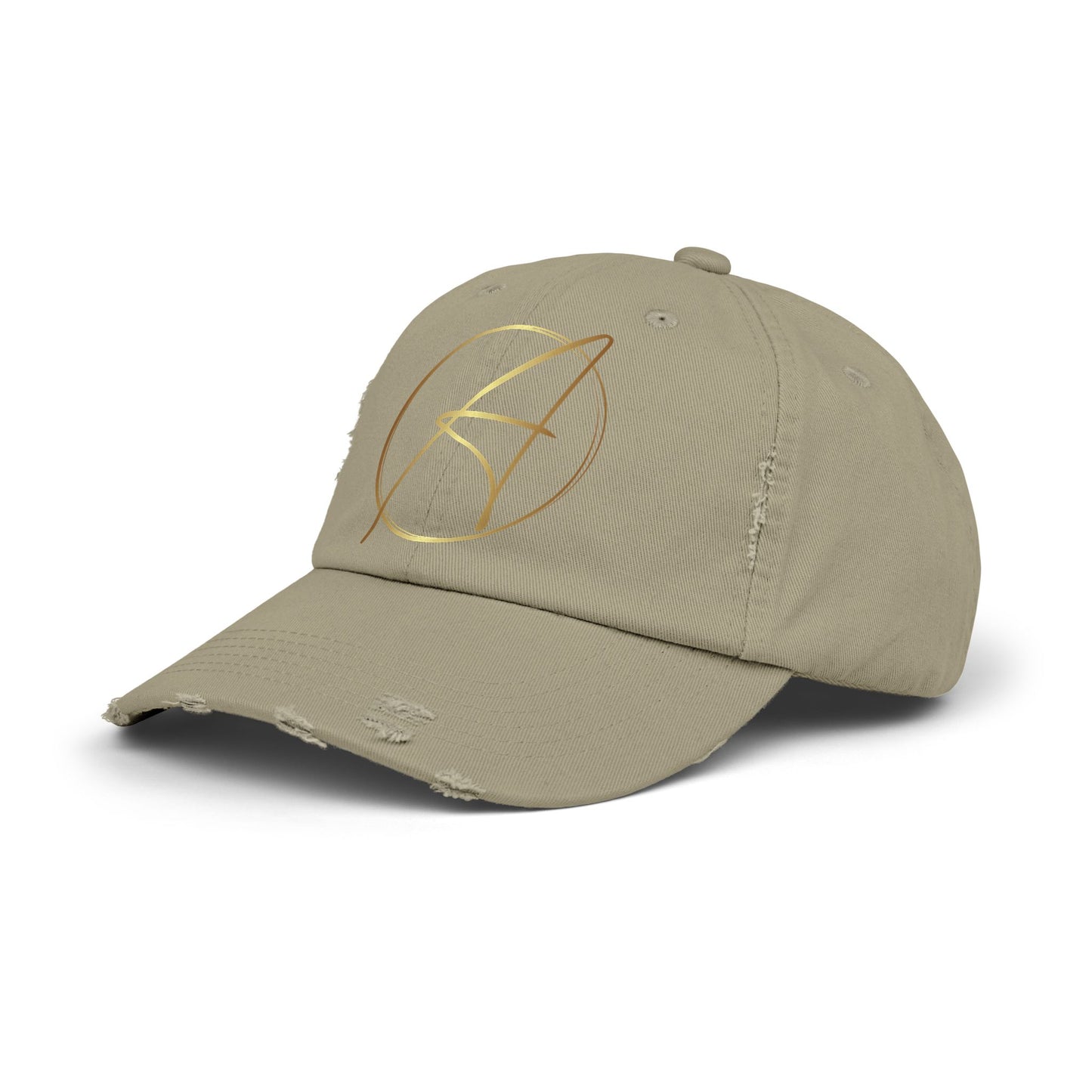 Unisex Distressed Cap with Gold Graphic - Casual Style Hat for Everyday Wear