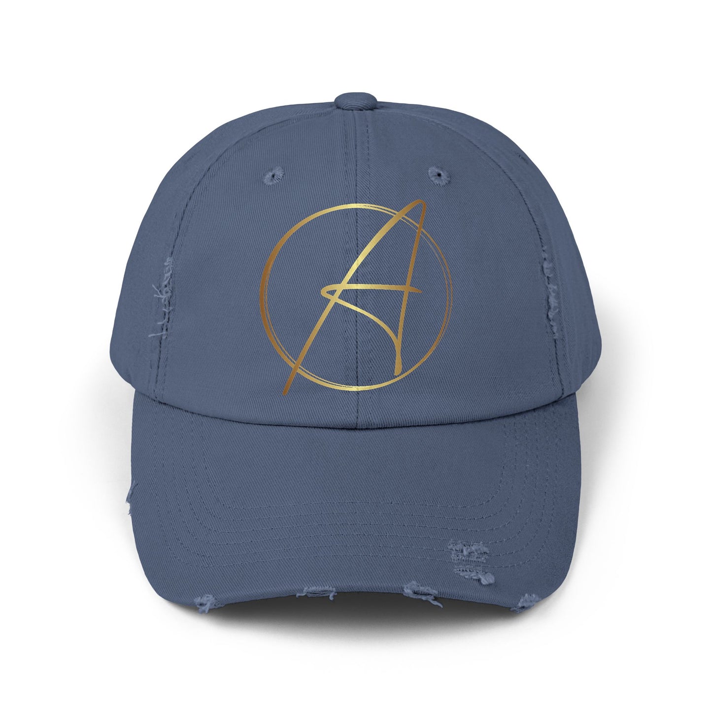 Unisex Distressed Cap with Gold Graphic - Casual Style Hat for Everyday Wear