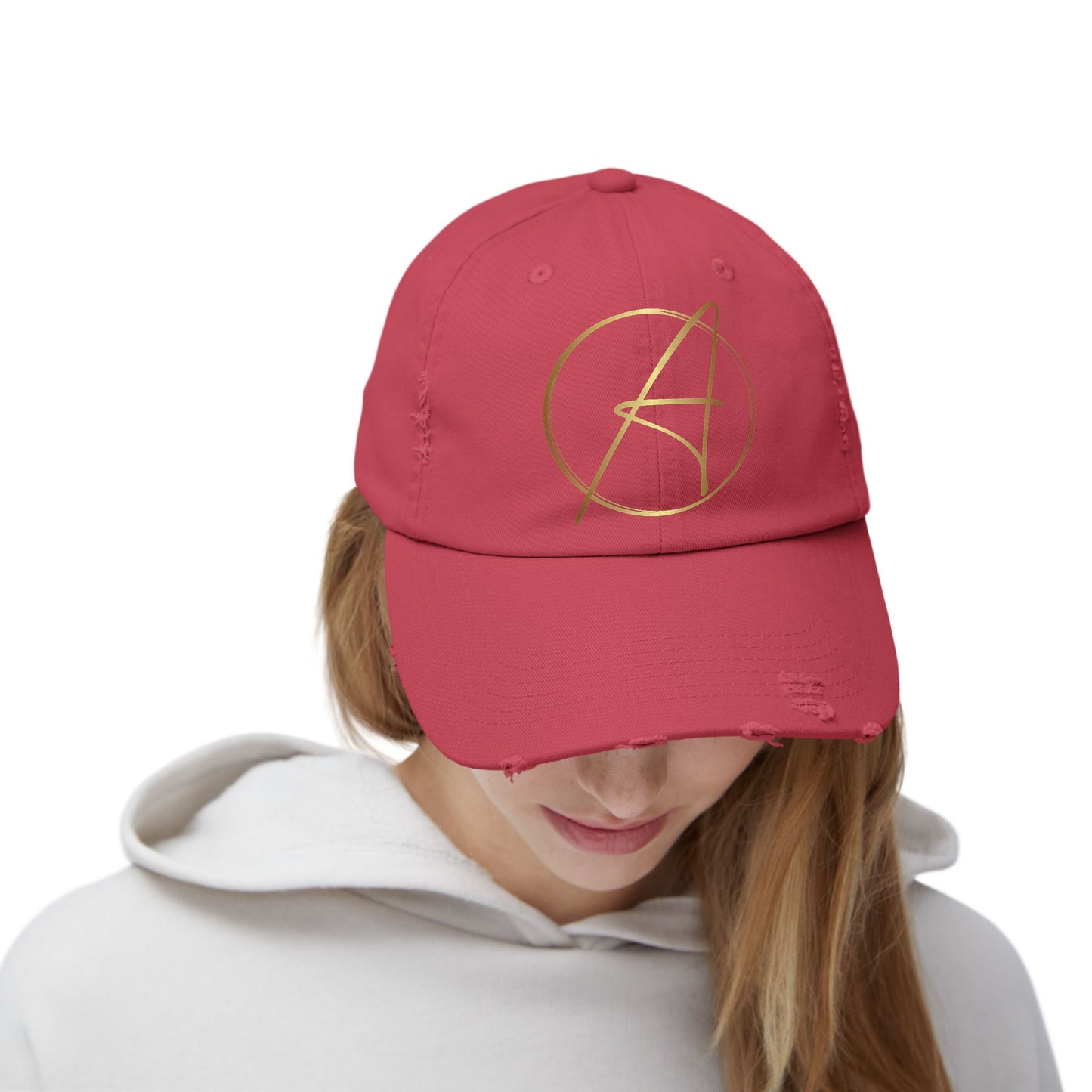 Unisex Distressed Cap with Gold Graphic - Casual Style Hat for Everyday Wear