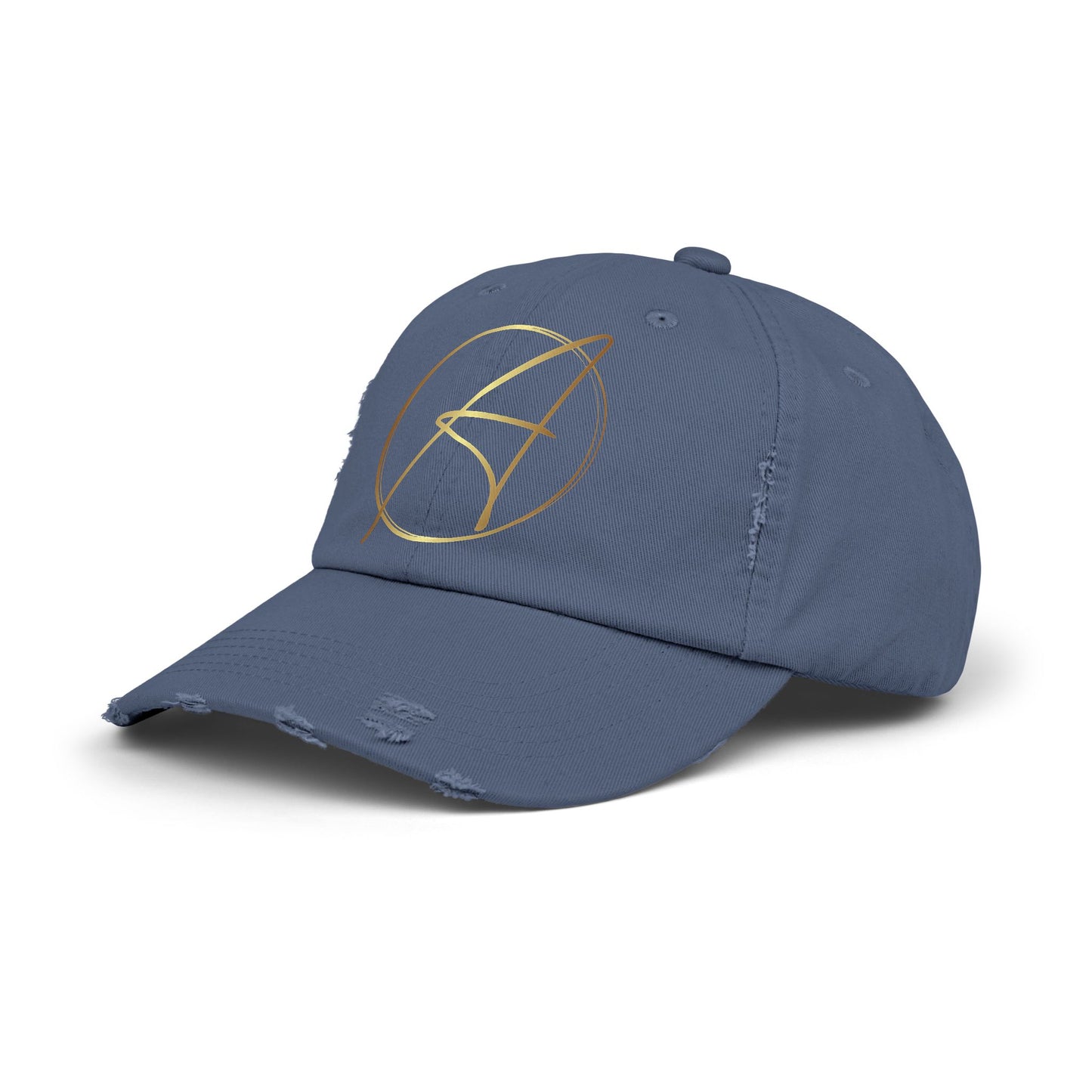 Unisex Distressed Cap with Gold Graphic - Casual Style Hat for Everyday Wear