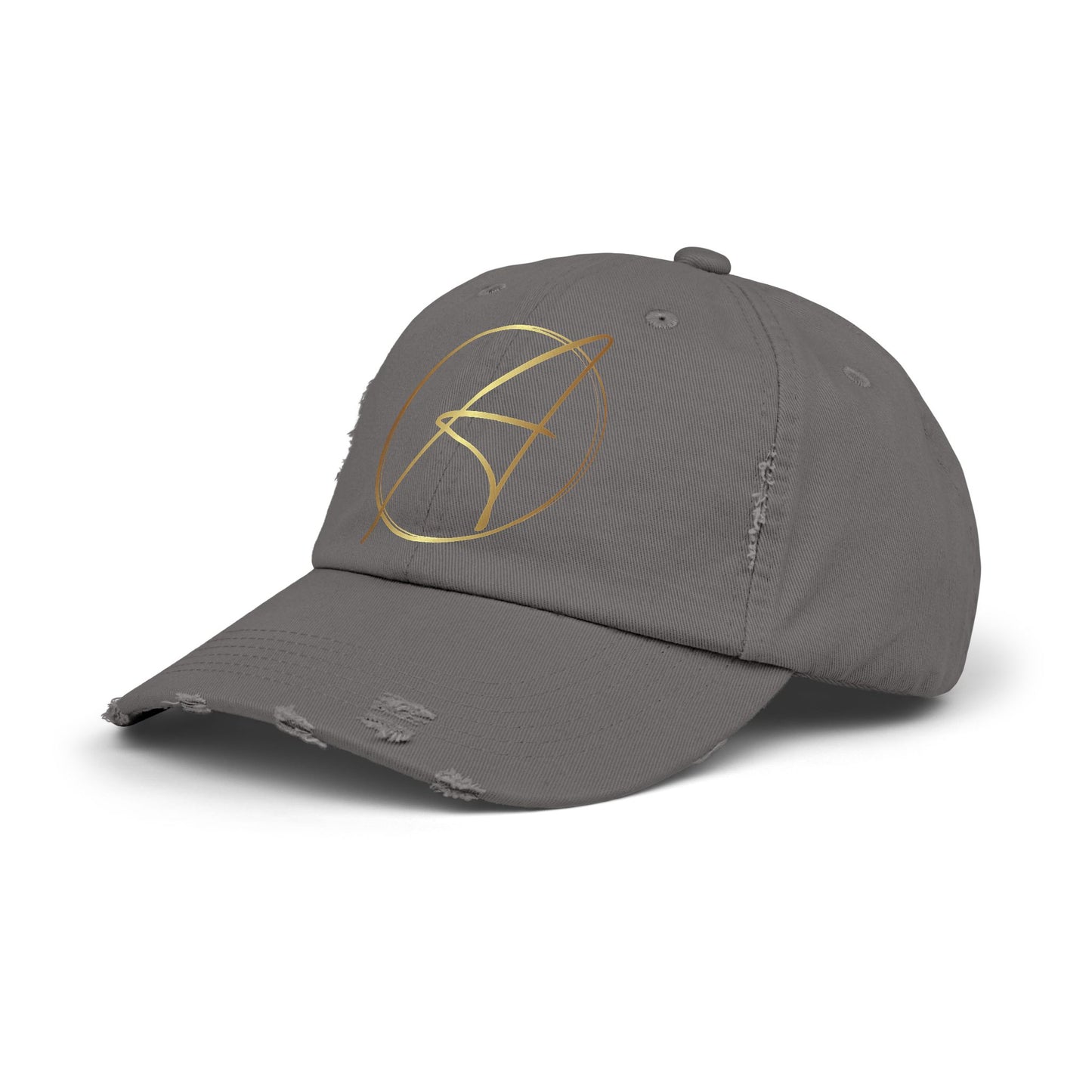 Unisex Distressed Cap with Gold Graphic - Casual Style Hat for Everyday Wear