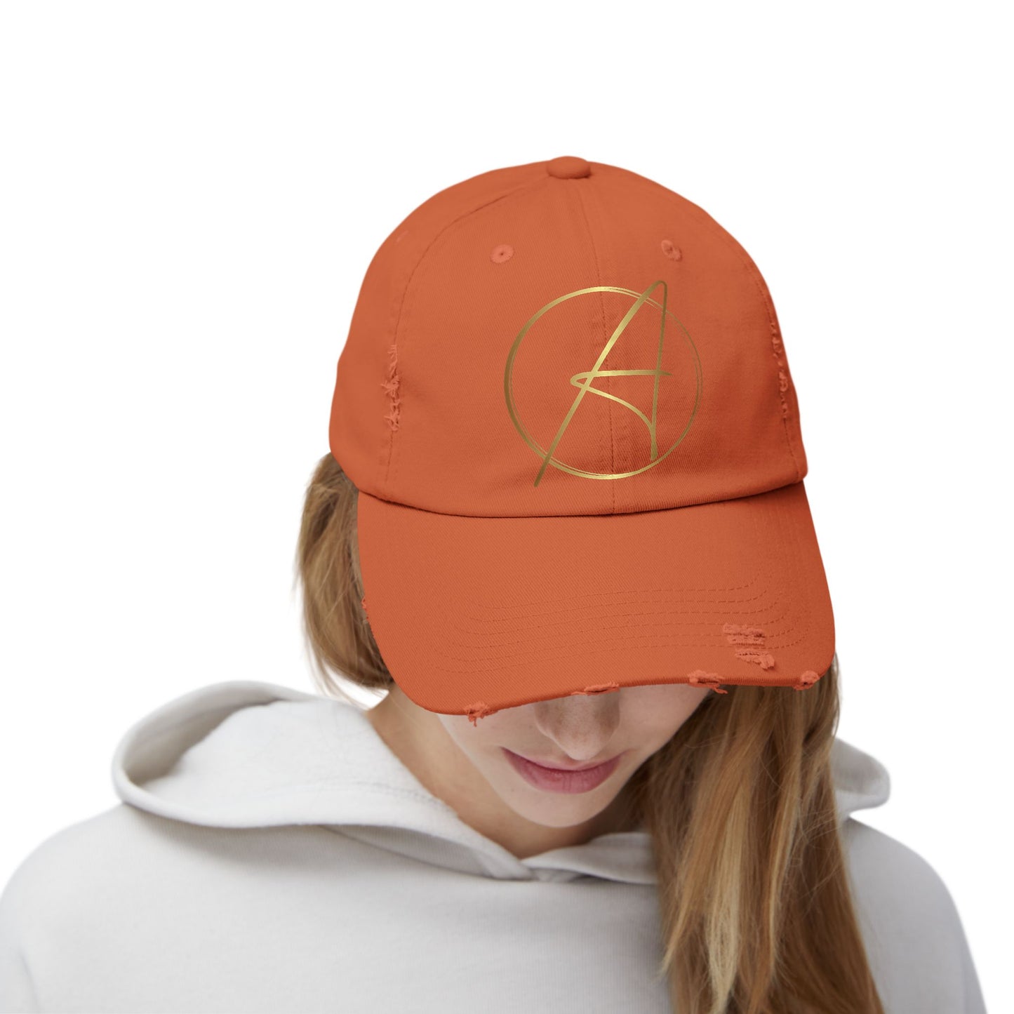 Unisex Distressed Cap with Gold Graphic - Casual Style Hat for Everyday Wear