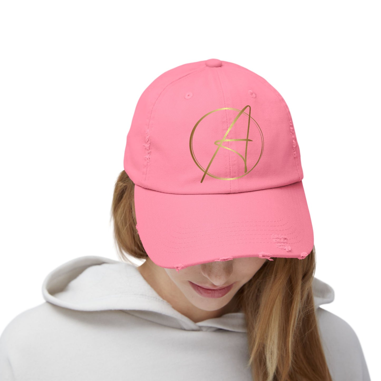 Unisex Distressed Cap with Gold Graphic - Casual Style Hat for Everyday Wear