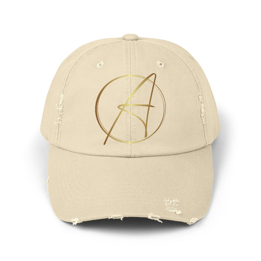 Unisex Distressed Cap with Gold Graphic - Casual Style Hat for Everyday Wear A.C. Wheeler Brand Logo