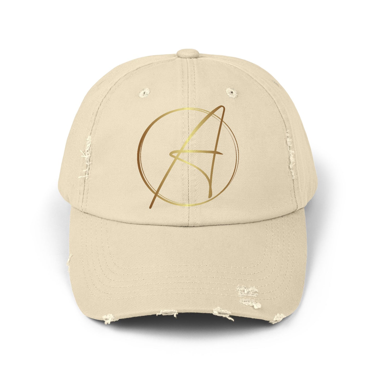 Unisex Distressed Cap with Gold Graphic - Casual Style Hat for Everyday Wear
